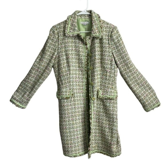 I.C.E Jackets & Blazers - I.C.E. Silk Blend Tweed Coat Fringed Mint Green Lined Pockets Women's Size 12